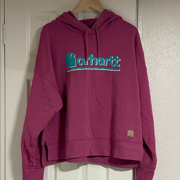 Carhartt Tops - Carhartt Magenta Hoodie with Teal Logo
